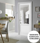 Solid Interior French | Lucia 1533 White Silk with Clear Glass | Single Regular Panel Frame Trims Handle | Bathroom Bedroom Sturdy Doors