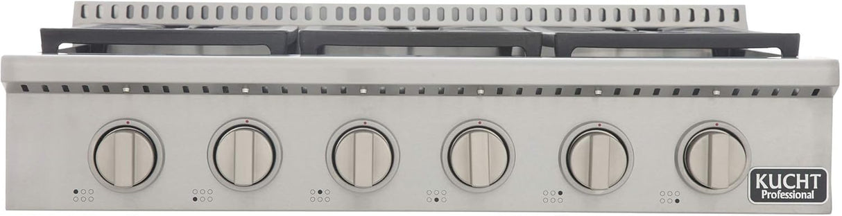 KUCHT Professional 36 in. Natural Gas Range-Top with Sealed Burners in Stainless Steel with Classic Silver Knobs