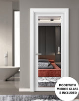 Solid Interior French | Lucia 1299 White Silk with Mirror | Single Regular Panel Frame Trims Handle | Bathroom Bedroom Sturdy Doors