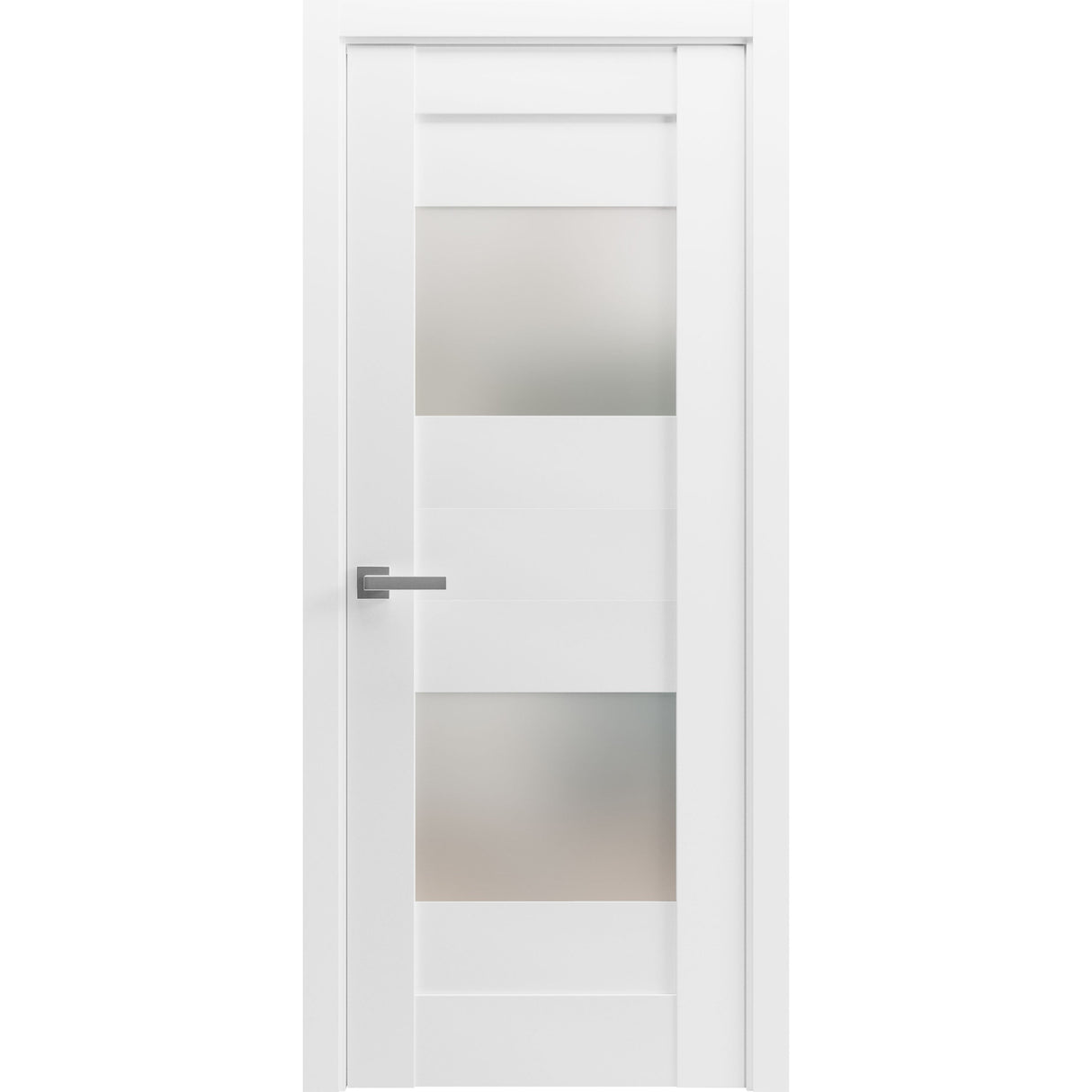 Solid French Door Opaque Glass 2 Lites / Sete 6222 White Silk / Single Regular Panel Frame Handle / Bathroom Bedroom Modern Doors