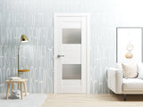 Solid French Door Opaque Glass 2 Lites / Sete 6222 White Silk / Single Regular Panel Frame Handle / Bathroom Bedroom Modern Doors