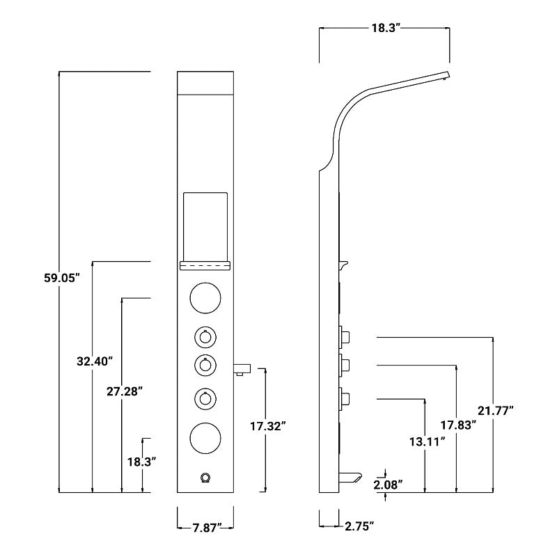 63 In. 2 Jet Shower Panel System With Fixed Rainfall & Waterfall Shower head, Handheld Shower & Tub Spout, Self - Cleaning & Jet Massage Feature - BUILDMYPLACE