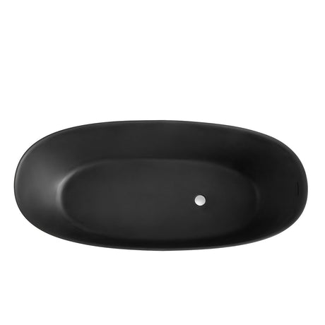 65 Inch Floor Mounted Freestanding Soaking Oval Shape Bathtub with Matte Finish Center Drain & Overflow Hole - BUILDMYPLACE