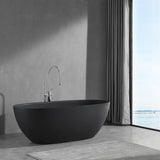 65 Inch Floor Mounted Freestanding Soaking Oval Shape Bathtub with Matte Finish Center Drain & Overflow Hole - BUILDMYPLACE