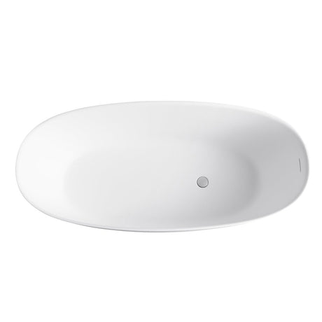 65 Inch Floor Mounted Freestanding Soaking Oval Shape Bathtub with Matte Finish Center Drain & Overflow Hole - BUILDMYPLACE