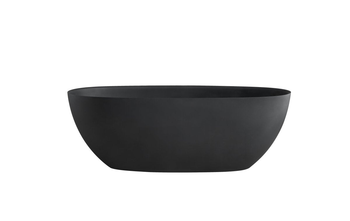 65 Inch Floor Mounted Freestanding Soaking Oval Shape Bathtub with Matte Finish Center Drain & Overflow Hole - BUILDMYPLACE