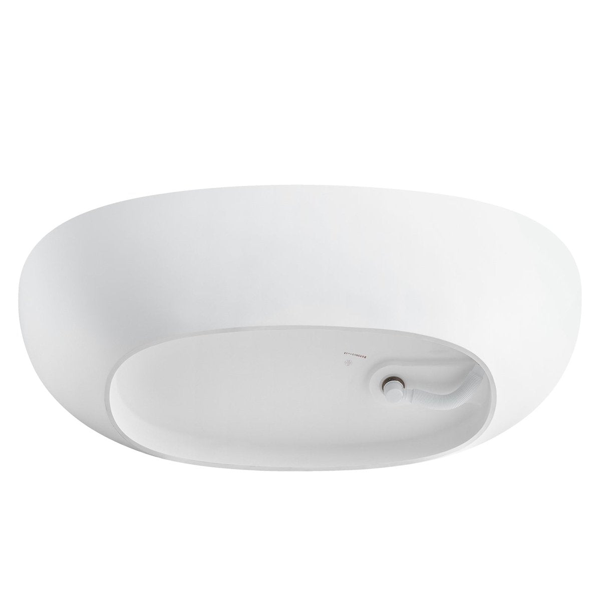 65 Inch Floor Mounted Freestanding Soaking Oval Shape Bathtub with Matte Finish Center Drain & Overflow Hole - BUILDMYPLACE