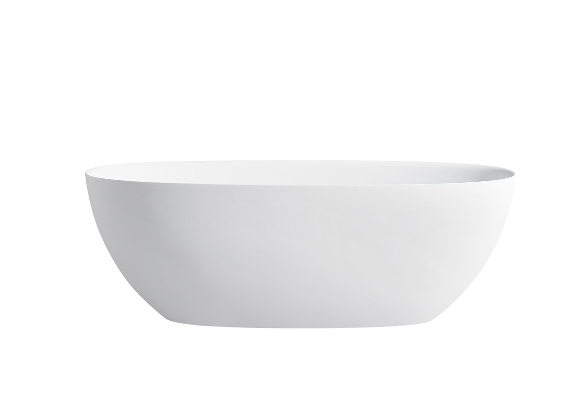 65 Inch Floor Mounted Freestanding Soaking Oval Shape Bathtub with Matte Finish Center Drain & Overflow Hole - BUILDMYPLACE