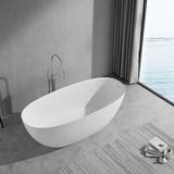 65 Inch Floor Mounted Freestanding Soaking Oval Shape Bathtub with Matte Finish Center Drain & Overflow Hole - BUILDMYPLACE