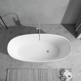 65 Inch Floor Mounted Freestanding Soaking Oval Shape Bathtub with Matte Finish Center Drain & Overflow Hole - BUILDMYPLACE