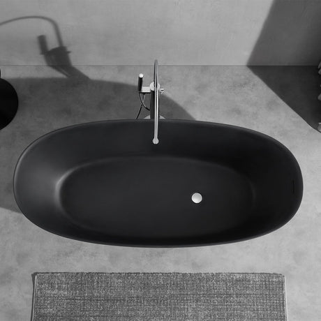 65 Inch Floor Mounted Freestanding Soaking Oval Shape Bathtub with Matte Finish Center Drain & Overflow Hole - BUILDMYPLACE