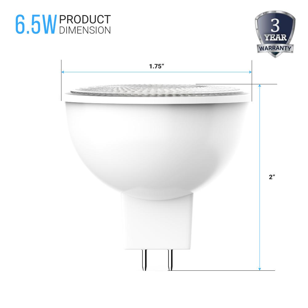 6.5W LED Light Bulbs - MR16 - 3000K Dimmable - 500 Lm - GU5.3 Base - Warm White - BUILDMYPLACE