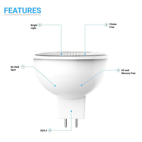 6.5W LED Light Bulbs - MR16 - 3000K Dimmable - 500 Lm - GU5.3 Base - Warm White - BUILDMYPLACE