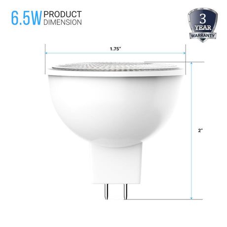 6.5W LED Light Bulbs - MR16 - 5000K Dimmable - 500 Lm - GU5.3 Base - Daylight White - BUILDMYPLACE