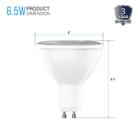 6.5W LED Light Bulbs - PAR16 - 3000K Dimmable - 500 Lm - GU10 Base - Warm White - BUILDMYPLACE