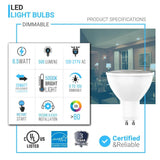 6.5W LED Light Bulbs - PAR16 - 5000K Dimmable - 500 Lm - GU10 Base - Daylight White - BUILDMYPLACE