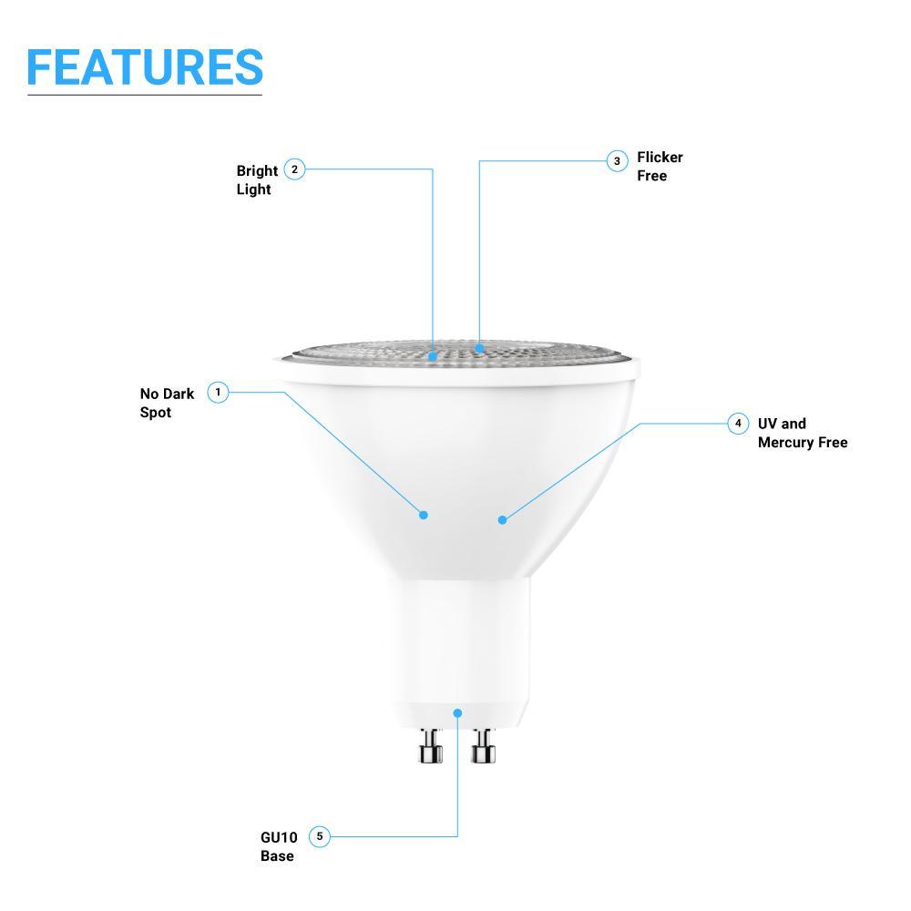 6.5W LED Light Bulbs - PAR16 - 5000K Dimmable - 500 Lm - GU10 Base - Daylight White - BUILDMYPLACE