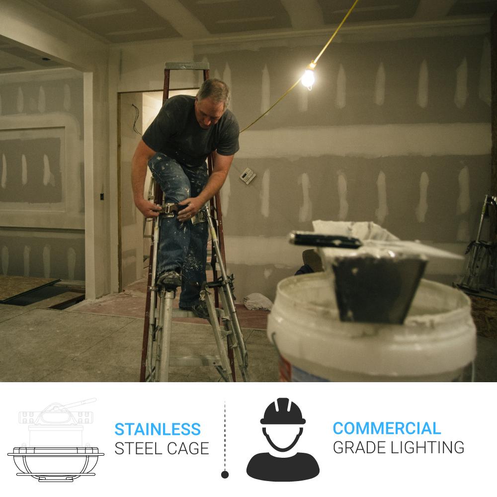 65W String Work Light With Cage - 5000K, 50ft, 8000 Lumens , IP65 rated , 5 Lights Per Bunch - BUILDMYPLACE