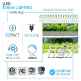 660W Led Grow Light, 100 - 277 V, 2.8µmol/j, Dimmable, Commercial Led Plant Lights for Indoor Hydroponics Greenhouse Plants Veg and Bloom - BUILDMYPLACE