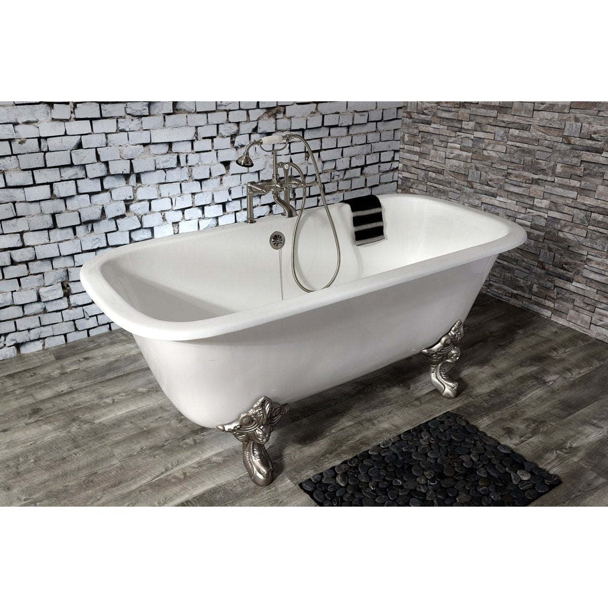 67 - Inch Cast Iron Double Ended Clawfoot Tub with 7 - Inch Faucet Drillings - BUILDMYPLACE