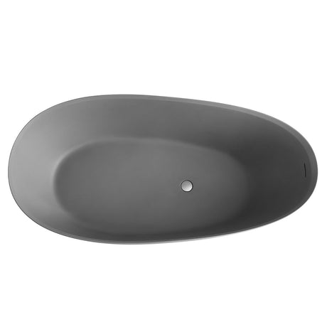 67 Inch Floor Mounted Freestanding Soaking Oval Shape Bathtub with Matte Finish Center Drain & Overflow Hole - BUILDMYPLACE