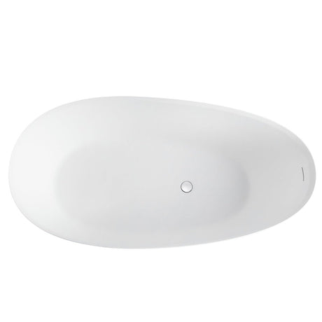 67 Inch Floor Mounted Freestanding Soaking Oval Shape Bathtub with Matte Finish Center Drain & Overflow Hole - BUILDMYPLACE