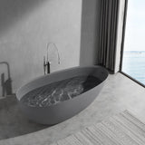 67 Inch Floor Mounted Freestanding Soaking Oval Shape Bathtub with Matte Finish Center Drain & Overflow Hole - BUILDMYPLACE