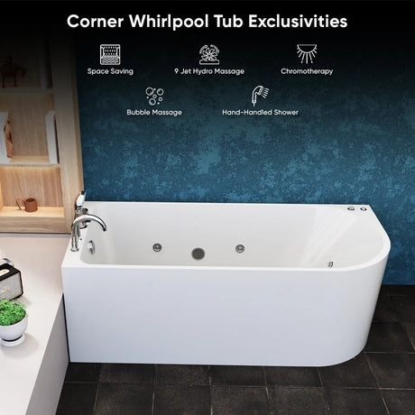 67 x 30 in. Freestanding Acrylic Whirlpool Corner Bathtub with left Drain - BUILDMYPLACE