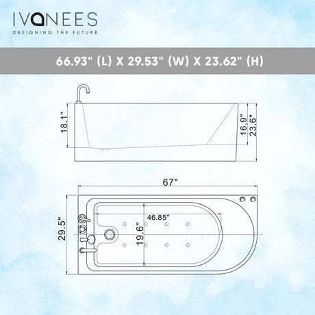 67 x 30 in. Freestanding Acrylic Whirlpool Corner Bathtub with left Drain - BUILDMYPLACE