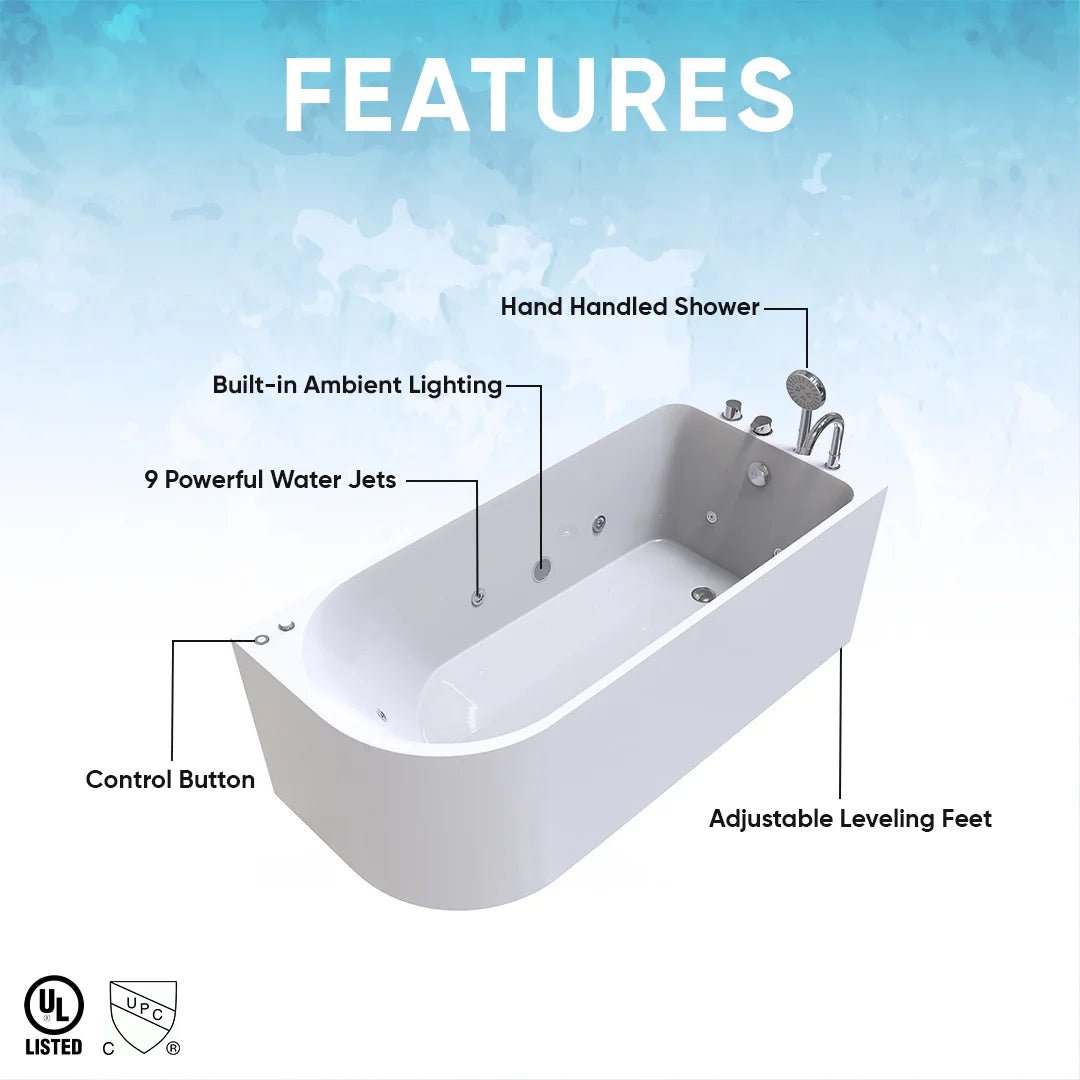 67 x 30 in. Freestanding Acrylic Whirlpool Corner Bathtub with Right Drain - BUILDMYPLACE