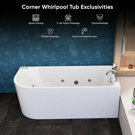 67 x 30 in. Freestanding Acrylic Whirlpool Corner Bathtub with Right Drain - BUILDMYPLACE