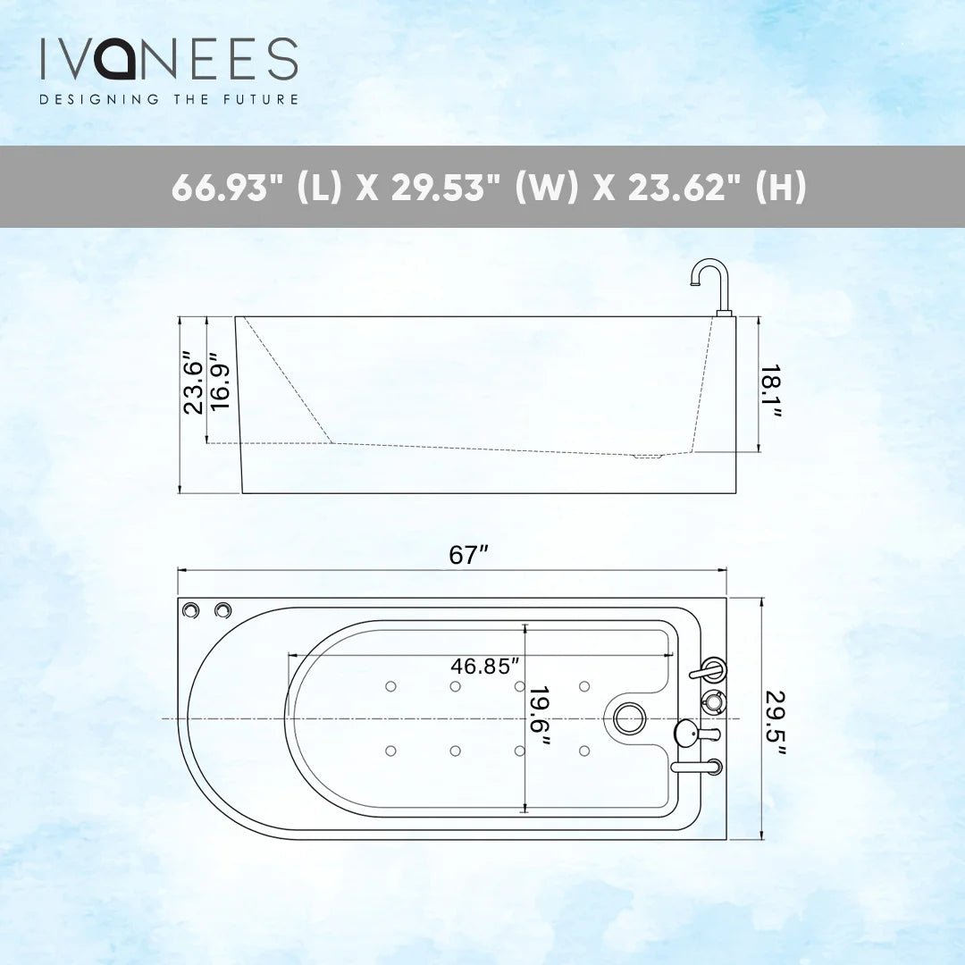 67 x 30 in. Freestanding Acrylic Whirlpool Corner Bathtub with Right Drain - BUILDMYPLACE