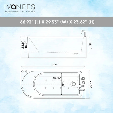 67 x 30 in. Freestanding Acrylic Whirlpool Corner Bathtub with Right Drain - BUILDMYPLACE