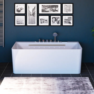 67 x 30 in. White Acrylic Rectangular Freestanding Whirlpool Bathtub with Center Drain