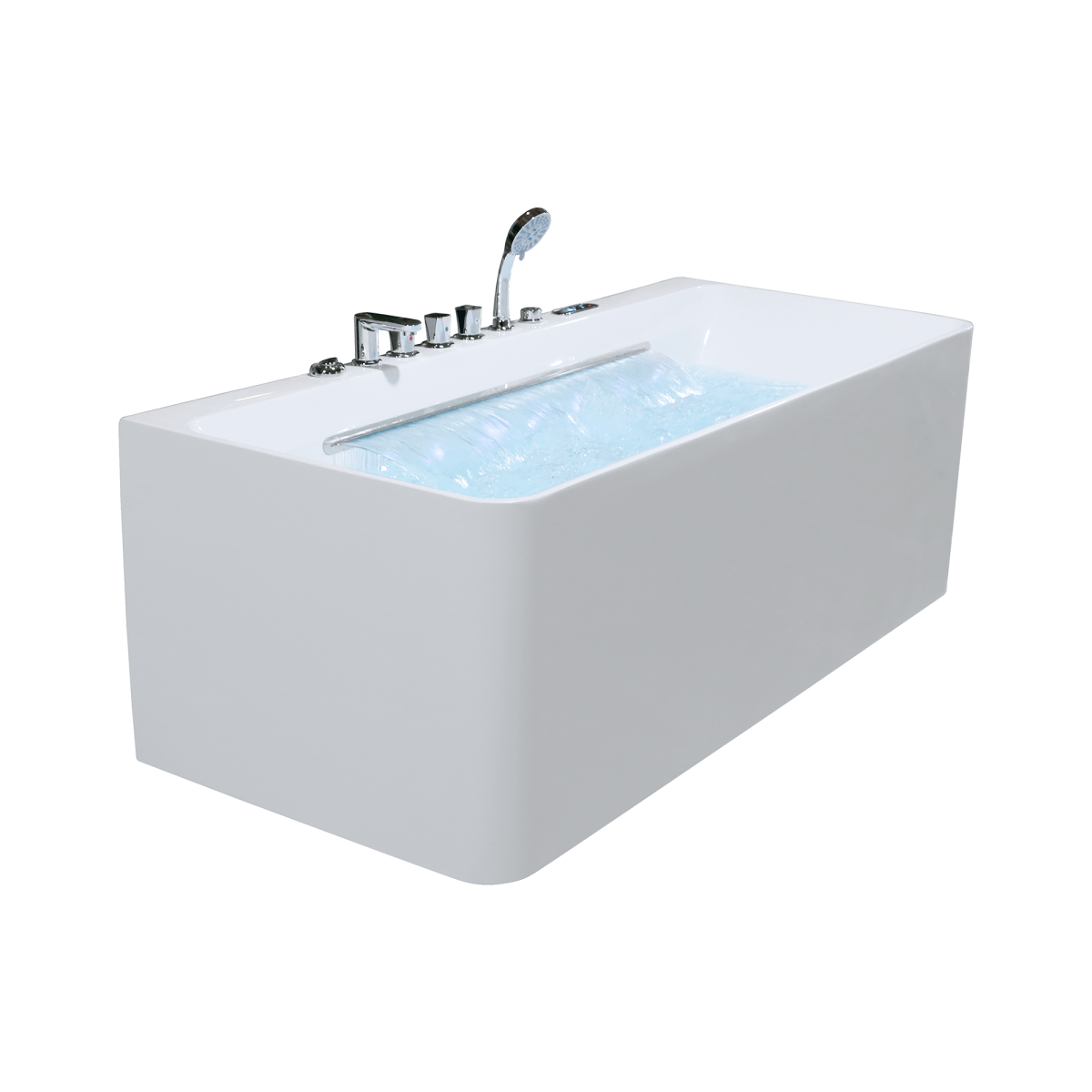 67 x 30 in. White Acrylic Rectangular Freestanding Whirlpool Bathtub with Center Drain - BUILDMYPLACE