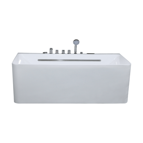 67 x 30 in. White Acrylic Rectangular Freestanding Whirlpool Bathtub with Center Drain - BUILDMYPLACE