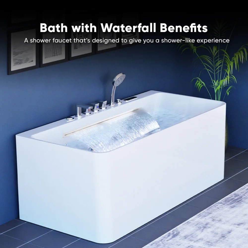 67 x 30 in. White Acrylic Rectangular Freestanding Whirlpool Bathtub with Center Drain - BUILDMYPLACE