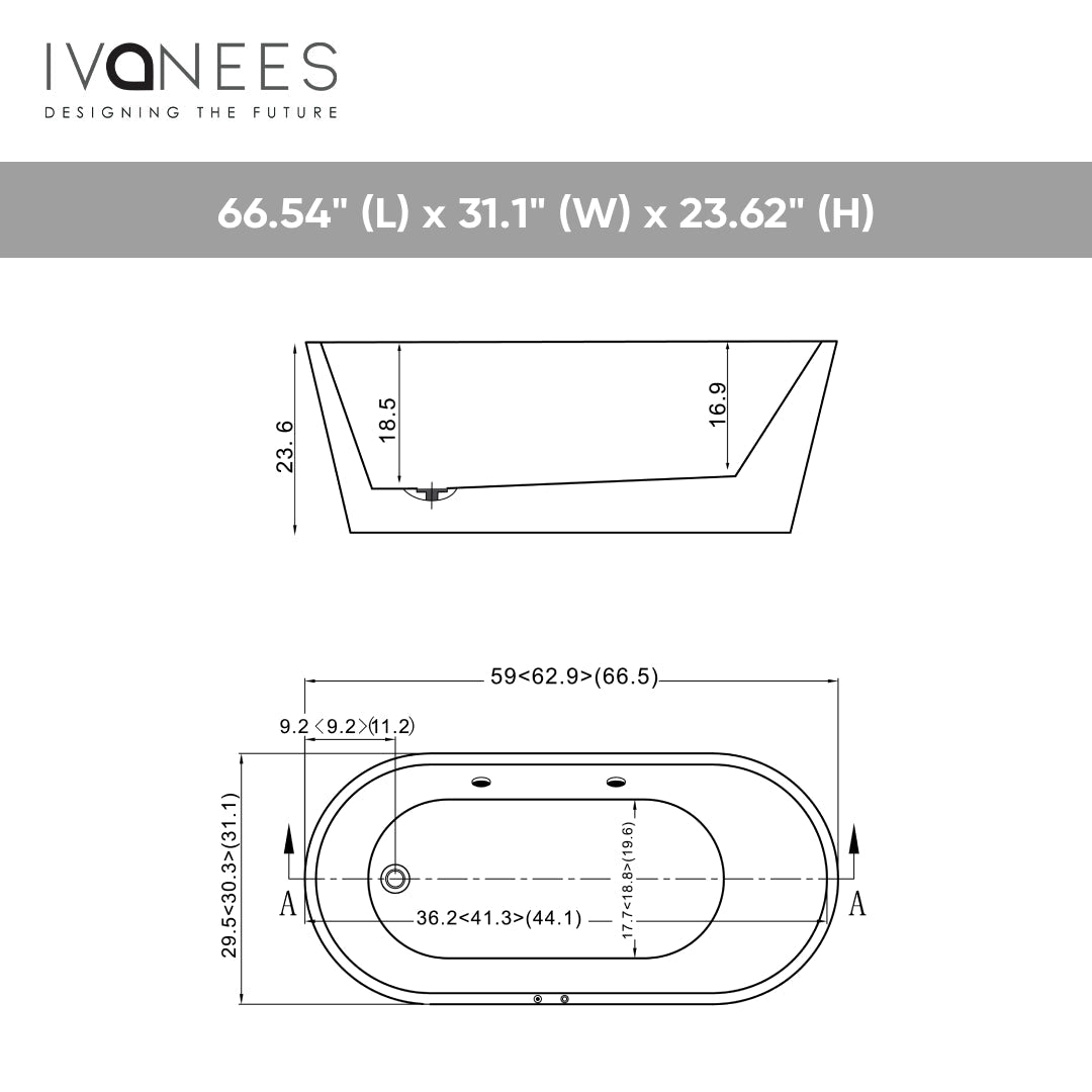 67 x 31 in. Acrylic White Freestanding Oval Whirlpool Bathtub with Side Drain - BUILDMYPLACE