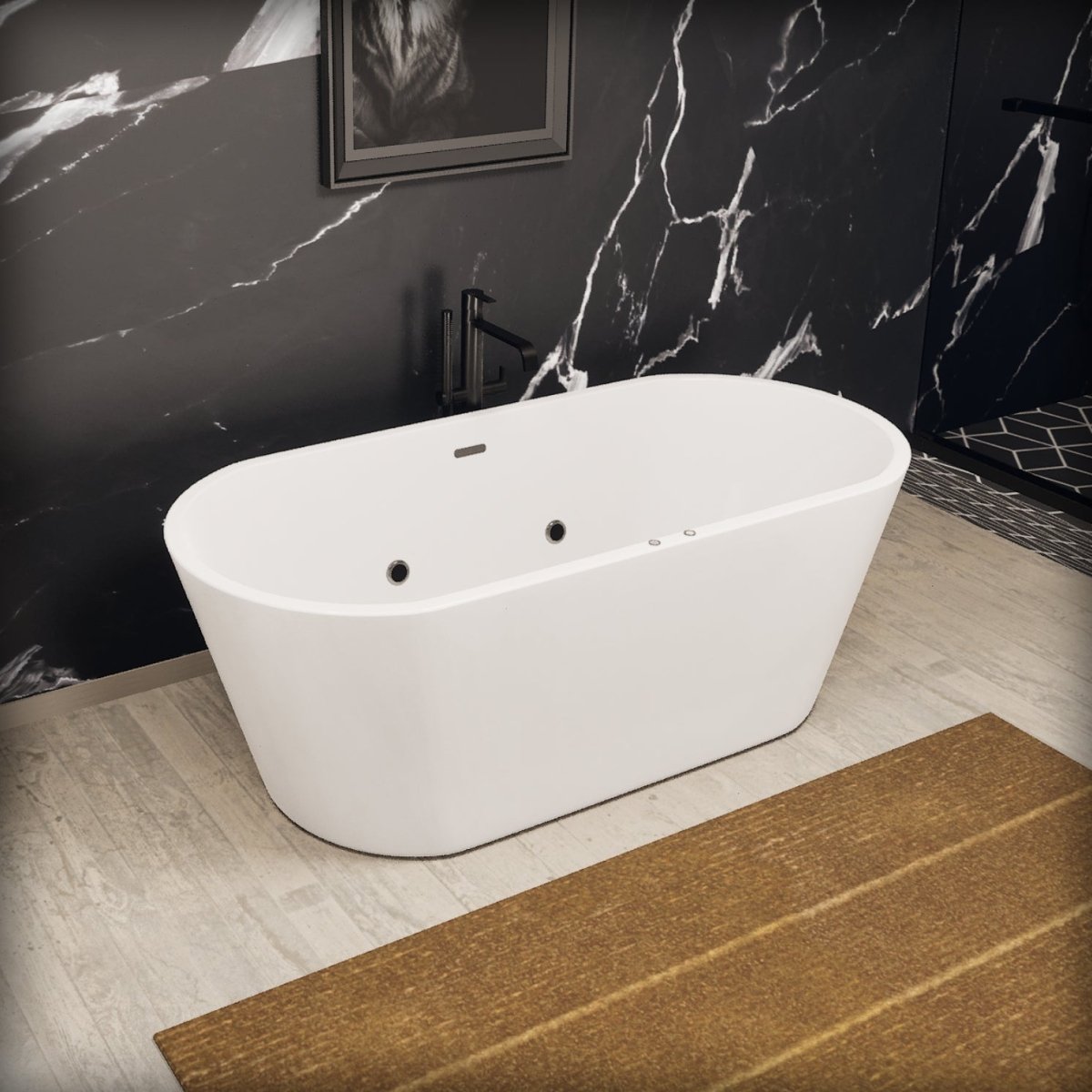 67 x 31 in. Acrylic White Freestanding Oval Whirlpool Bathtub with Side Drain - BUILDMYPLACE