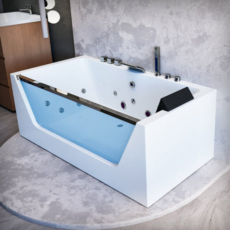 67 x 31 in. Freestanding White Acrylic Whirlpool Jetted SPA Bathtub with Center Drain - BUILDMYPLACE