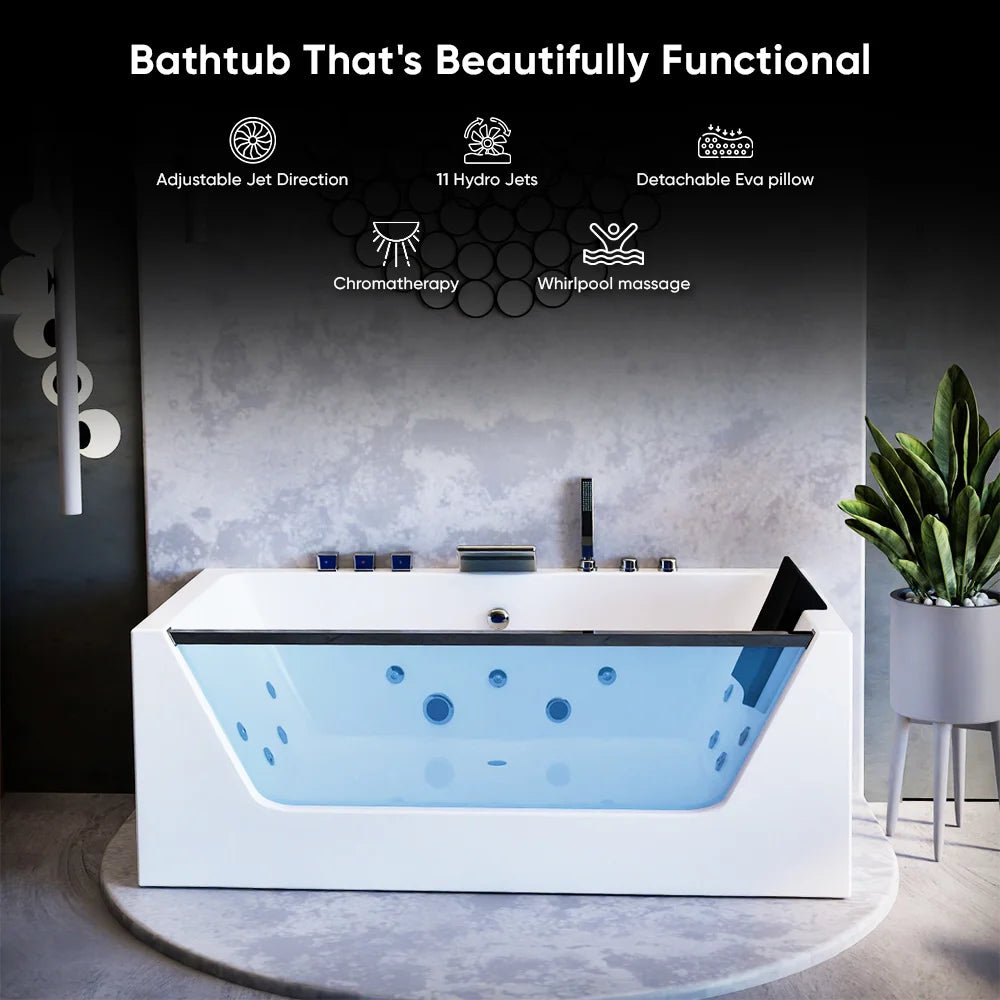 67 x 31 in. Freestanding White Acrylic Whirlpool Jetted SPA Bathtub with Center Drain - BUILDMYPLACE