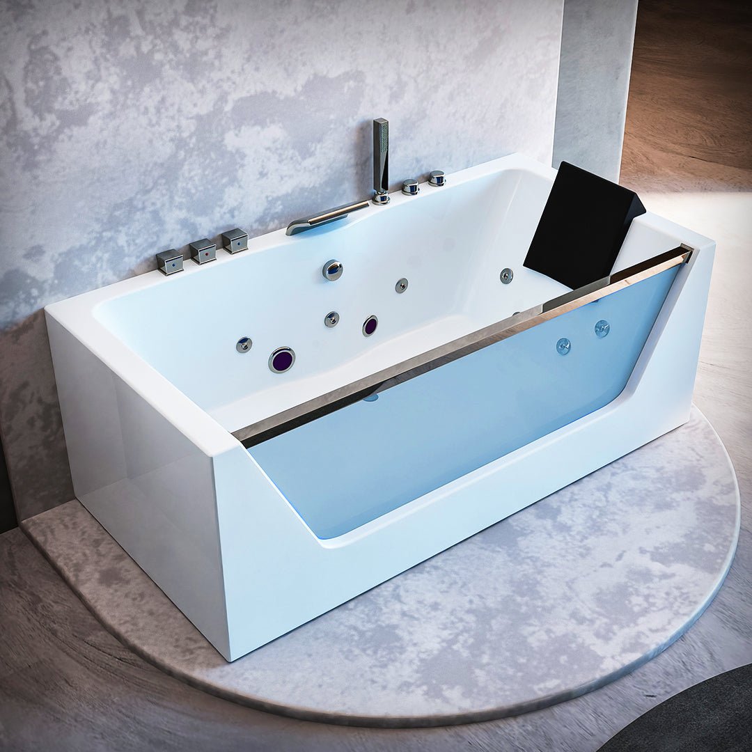 67 x 31 in. Freestanding White Acrylic Whirlpool Jetted SPA Bathtub with Center Drain - BUILDMYPLACE