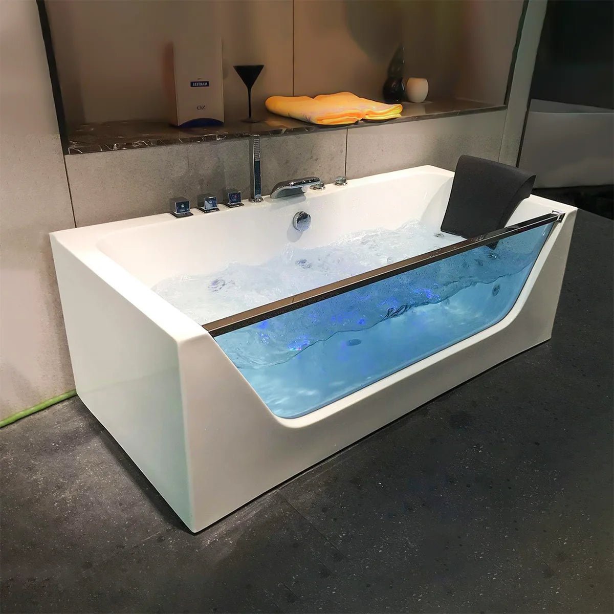 67 x 31 in. Freestanding White Acrylic Whirlpool Jetted SPA Bathtub with Center Drain - BUILDMYPLACE