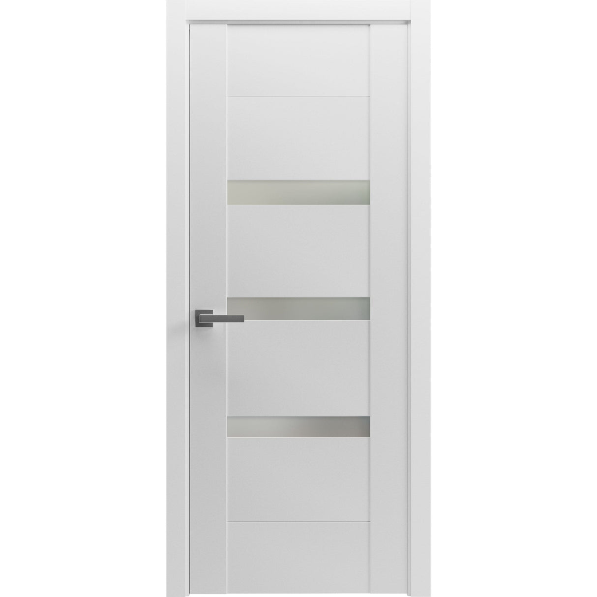 Solid French Door Opaque Glass / Sete 6900 White Silk / Single Regular Panel Frame Handle / Bathroom Bedroom Modern Doors