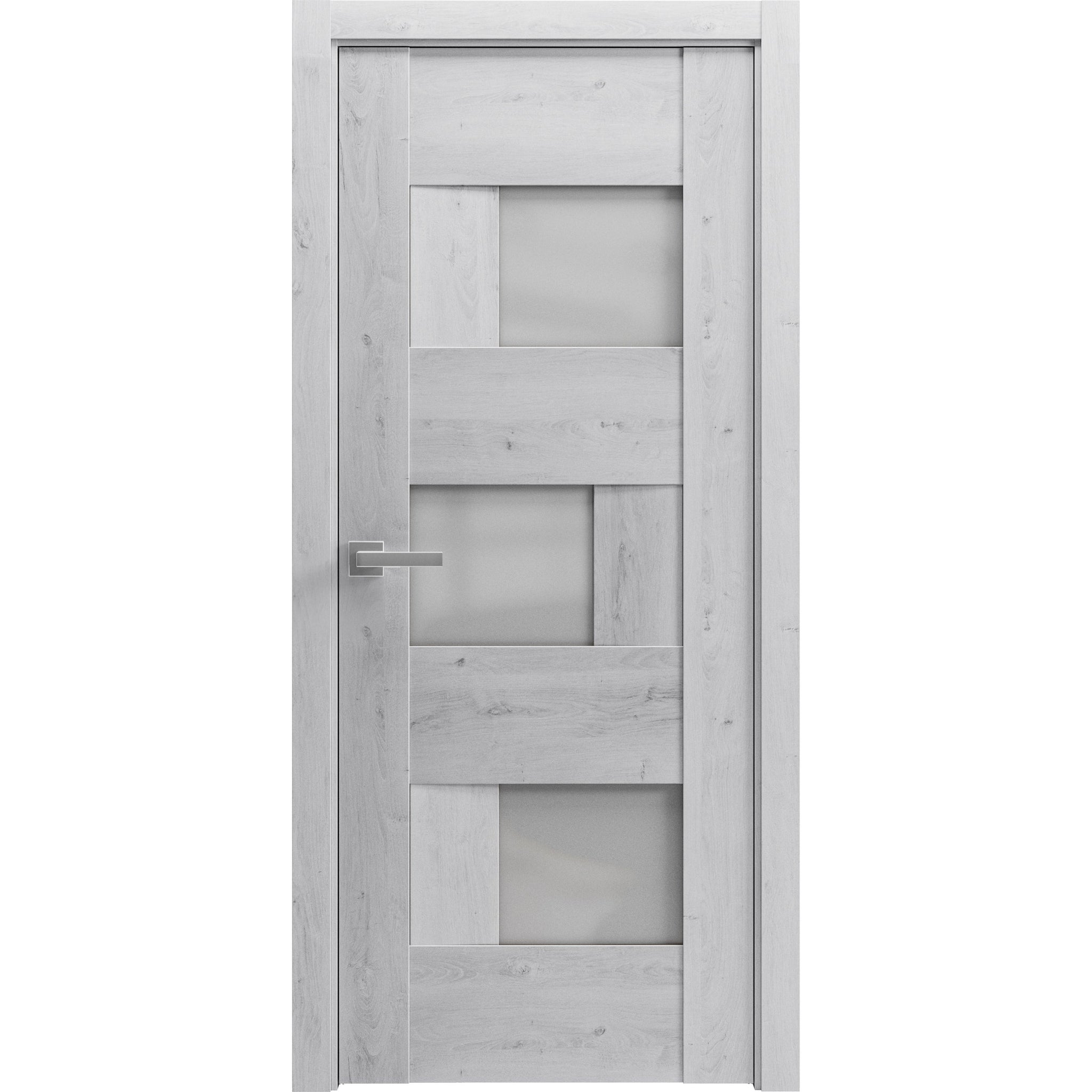 Solid French Door Frosted Glass | Sete 6933 Nordic White | Single Regular Panel Frame Trims Handle | Bathroom Bedroom Sturdy Doors