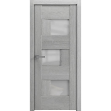 Solid French Door Frosted Glass | Sete 6933 Light Grey Oak | Single Regular Panel Frame Trims Handle | Bathroom Bedroom Sturdy Doors