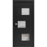 Solid French Door Frosted Glass | Sete 6933 Matte Black | Single Regular Panel Frame Trims Handle | Bathroom Bedroom Sturdy Doors