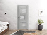 Solid French Door Frosted Glass | Sete 6933 Light Grey Oak | Single Regular Panel Frame Trims Handle | Bathroom Bedroom Sturdy Doors