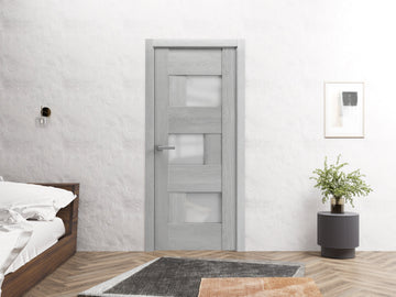Solid French Door Frosted Glass | Sete 6933 Light Grey Oak | Single Regular Panel Frame Trims Handle | Bathroom Bedroom Sturdy Doors