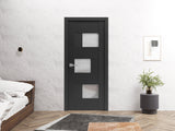 Solid French Door Frosted Glass | Sete 6933 Matte Black | Single Regular Panel Frame Trims Handle | Bathroom Bedroom Sturdy Doors